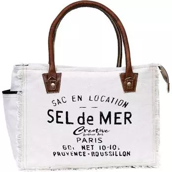 Сумка Sel De Mer из переработанного холста Большая сумка из переработанного холста и воловьей кожи, сумка из переработанного холста и воловьей кожи 13 x 5 x 10 in