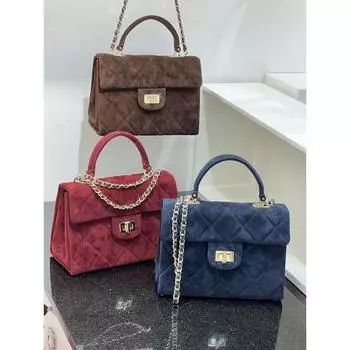 Сумка-сетка из матовой замши для женщин, новая, большой вместимости, для поездок на работу, через плечо, маленькая квадратная сумка, красная, маленькая сумка 21x6x15cm вино красного