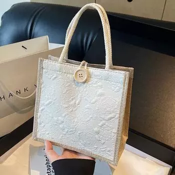 Сумка-шоппер льняная сумка женщина выходит с ланч-боксом сумка бенто женская 2024 рабочая маленькая сумка