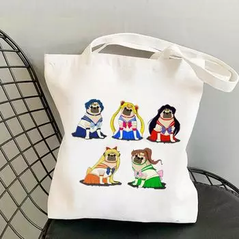 Сумка Shopper Meow Sailor Saturn Lip Rod Kawaii Bag Harajuku, женская сумка для покупок, Холстовая сумка-шоппер, сумка для девочек, сумка на плечо, женская сумка 24*26cm