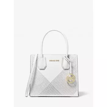 СУМКА-ШОППЕР MICHAEL KORS MERCER СРЕДНЯЯ СУМКА-ШОППЕР С ПЕРФОРАЦИЕЙ 35T4GM9M2Y1999 БЕЛАЯ ОПТИЧЕСКАЯ