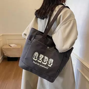 Сумка-шоппер с несколькими карманами, женская холщовая сумка-тоут с буквами, сумка через плечо белый