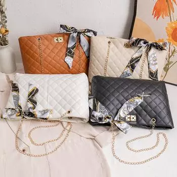 Сумка-шоппер с вышитым шелковым шарфом, женская сумка-мессенджер через плечо большой вместимости белый