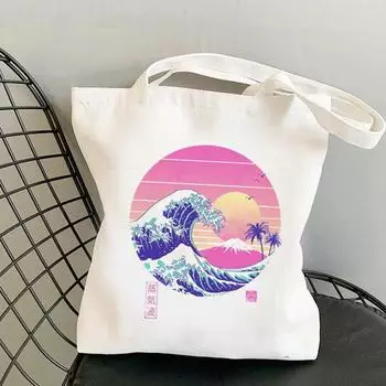 Сумка-шоппер The Great Retro Wave с розовым принтом Kawaii Bag Harajuku, женская сумка для покупок, холщовая сумка-шоппер для девочек, женская сумка на плечо 24*26cm