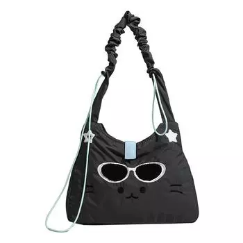 Сумка Симпатичная сумка с вышитым котом, универсальная сумка для поездок на работу, через плечо, модная холщовая сумка для женщин