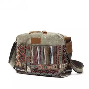 Сумка Skew женская холщовая в этническом стиле с кожаной сумкой через плечо Crazy Horse Slant Bag