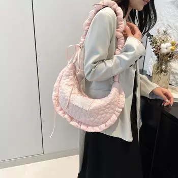 Сумка-складочка с пузырьками Niche Design 2024, новая модная однотонная простая и милая сумка через плечо в форме полумесяца чёрный