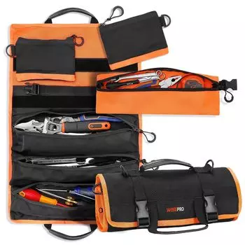 Сумка-скрутка для инструментов WISEPRO 6 петель для хранения, на молнии, с карманами и 3 съемными сумками для хранения плотницкого инструмента, сумки, чехол, кошелек, складной, 36,5 см шириной, оранжевый