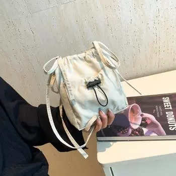 Сумка Slack женская летняя 2025 года универсальная холщовая сумка-мессенджер через плечо переносная сумка-ведро чёрный