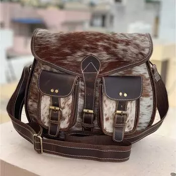 Сумка-слинг из кожи с прической для женщин Сумка через плечо из коровьей кожи Женские сумки из натуральных волос 10 x 13 x 4 in коричневый