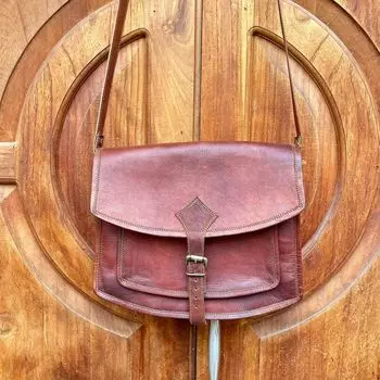 Сумка-слинг из натуральной кожи ручной работы 10 x 13 x 3.5 in коричневый