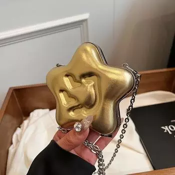 Сумка со звездой, милая мультяшная сумка со улыбающимся лицом для женщин, новинка 2024 года, сумка через плечо, модная мини-сумка на плечо с цепочкой для девочек