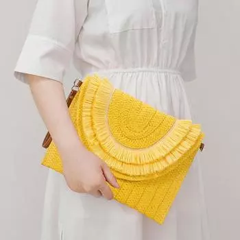 Сумка Соломенная сумка через плечо Пляжная сумка ручной работы Большой вместимости Соломенная сумка через плечо с бахромой на магнитной застежке Плетеный конверт-кошелек с регулируемой регулировкой оранжевый
