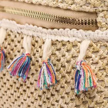 Сумка Соломенная сумка Рюкзак Женский новый рюкзак с бахромой в этническом стиле Модная плетеная сумка Женская сумка хаки