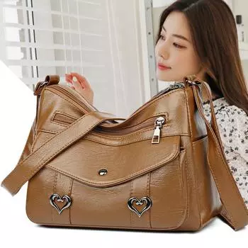 Сумка среднего возраста, женская мягкая кожаная сумка через плечо большой вместимости с несколькими карманами для мамы, дорожная сумка через плечо
