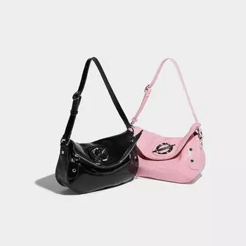 Сумка Star Trace 2024, летняя новая нишевая дизайнерская мягкая кожаная розовая модная универсальная сумка-пельмень через плечо, сумка через подмышку чёрный