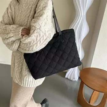 Сумка стеганая пуховая сумка-тоут Space Tote Большая вместительная сумка через плечо Модная мягкая сумка на плечо на осень и зиму белый