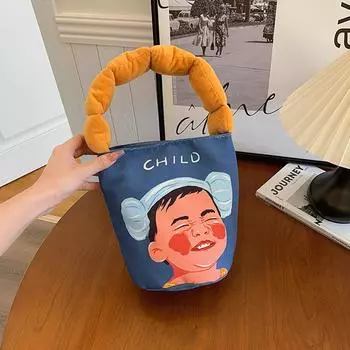 Сумка Студенческая холщовая сумка для поездок на работу Корейская версия 2024 года, новая сумка-ведро, красивая личность Корейская версия, милая тканевая сумка синий
