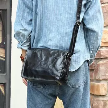 Сумка Сумка на одно плечо Мужская сумка-мессенджер из натуральной кожи с растительным дублением Мужская сумка из натуральной кожи Большая вместимость Рюкзак через плечо Повседневная мужская сумка чёрный