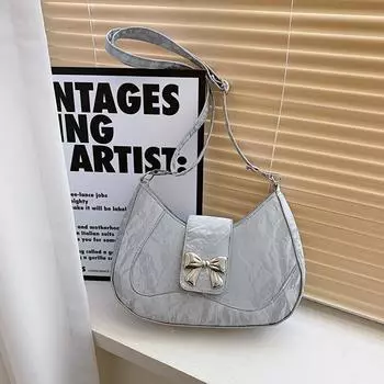 Сумка-сумка с текстурированным бантом женская новинка 2024 года, сумка-мессенджер на цепочке, нишевая мини-сумка через плечо подмышкой чёрный