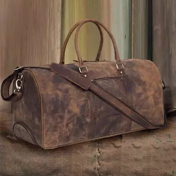 Сумка-тележка из натуральной кожи ручной работы, мужская дорожная сумка на колесах, ручная кладь, сумка для ночлега, рождественский подарок для мужчин и женщин 24 x 13 x 13 in