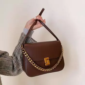 Сумка-тофу с замком-цепочкой премиум-класса, модная и простая сумка-мессенджер на одно плечо, двойной ремень на плечо коричневый