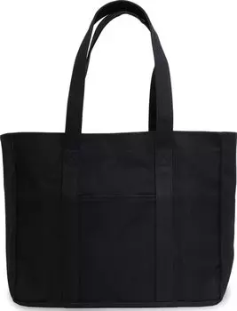Сумка Tote Campus Multiple Large [Evoon], простая, хлопок, карманы, вместимость, мужская, женская (М, Черный) чёрный