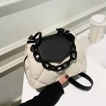 Сумка Tote Strike Winter PU Cushion Quilted женская дизайнерская сумка Luxury Chain Shoulder Crossbody Bag 24x18x11cm белый