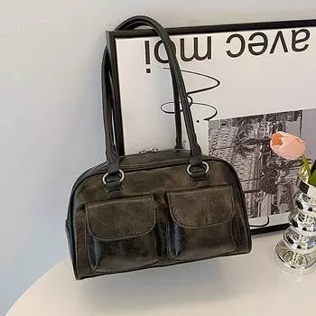 Сумка-тоут 2024 года, новая тенденция зимы, повседневная сумка, простая сумка через плечо в иностранном стиле, модная женская сумка через подмышку чёрный