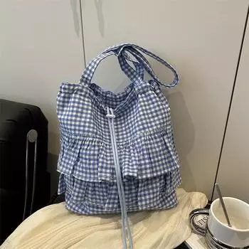 Сумка-тоут 2025 года, новая женская сумка в клетку, кружевная сумка, повседневная сумка через плечо большой емкости розовый