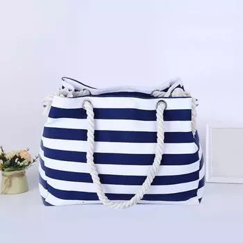 Сумка-тоут Большая вместимость Застежка-молния Прочная несущая способность Полосатый узор Многоцелевое использование чёрный