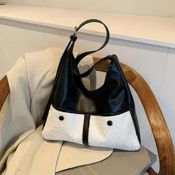 Сумка-тоут большого объема из плюша в стиле ретро, женская, осенне-зимняя, повседневная, через плечо 37*10*38 хаки