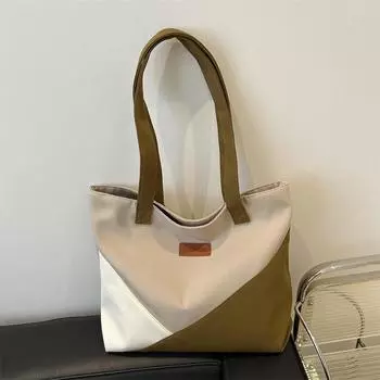 Сумка-тоут большого объема из холщовой ткани, подходящая по цвету, женская, новая 2024 года, большая сумка, текстурная сумка, нишевая сумка для поездок на работу, модная сумка через плечо чёрный