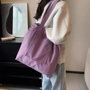 Сумка-тоут большого размера, однотонная, с завязками на шнурке, женская складная сумка для покупок, водонепроницаемая сумка через плечо чёрный