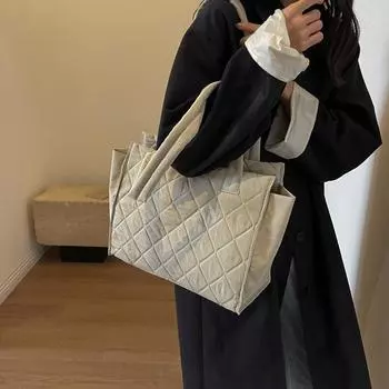 Сумка-тоут большой емкости женская ромбовидная сумка на плечо сплошная цветная сумка чёрный