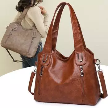 Сумка-тоут большой емкости, женская сумка через плечо, сумка через плечо из мягкой кожи хаки