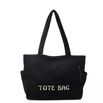 Сумка-тоут большой вместимости с вышивкой букв, женская сумка через плечо чёрный