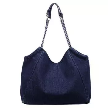 Сумка-тоут большой вместимости женская повседневная джинсовая сумка на плечо с цепочками