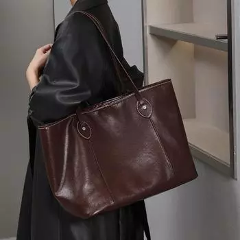 Сумка-тоут большой вместимости, женская сумка из натуральной кожи с верхним слоем из коровьей кожи, сумка премиум-класса через плечо и подмышку кофейный