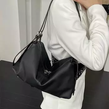 Сумка-тоут Boston из коровьей кожи с верхним слоем Premium Sense, большая вместимость, повседневная сумка-подушка через плечо чёрный