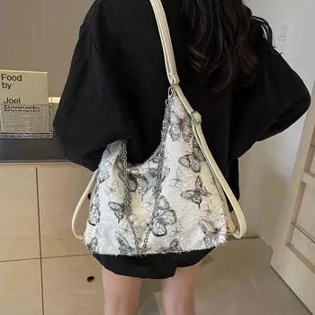 Сумка-тоут Butterfly Raw Edge, женская, большая вместимость, повседневная сумка через плечо с цепочкой, модный, универсальный дорожный рюкзак