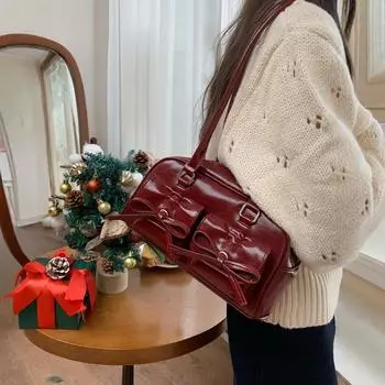 Сумка-тоут через плечо с бантом, женская рождественская сумка-подушка, сумка для боулинга, стильная сумка для поездок на работу серебряный