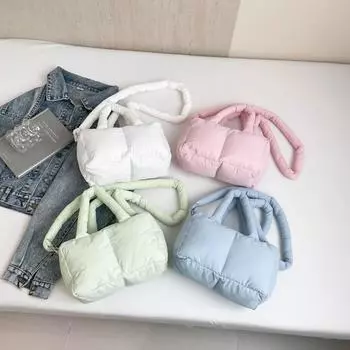 Сумка-тоут через плечо с хлопковым наполнителем, модная универсальная сумка из легкой мягкой пуховой ткани