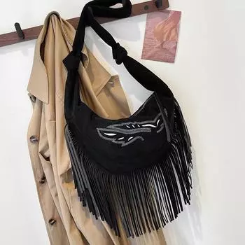 Сумка-тоут через плечо с кисточками из фланели