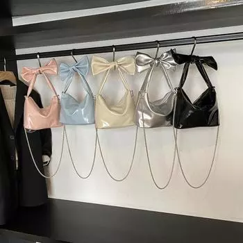 Сумка-тоут через плечо с застежкой-молнией и бантом Y2k в стиле PU из искусственной кожи с бантом Элегантная сумка через подмышку для улицы розовый