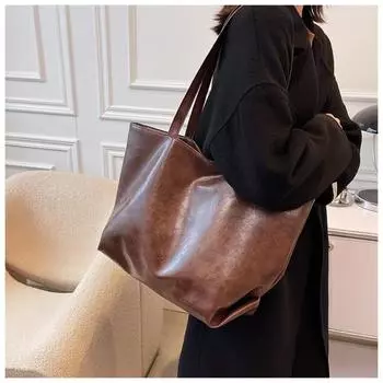 Сумка-тоут через плечо в стиле ретро, универсальная, большой емкости one size чёрный