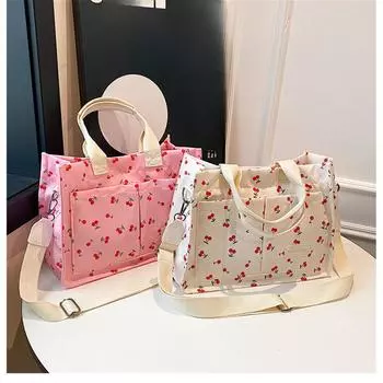 Сумка-тоут Cherry для женщин, холщовый кошелек с заплатками, симпатичная сумка через плечо с несколькими карманами, сумка-портфель для работы и путешествий белый