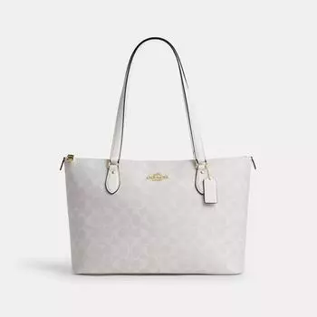 Сумка-тоут Coach Gallery из канвы Signature, золотистого цвета, цвета ледниково-белого цвета