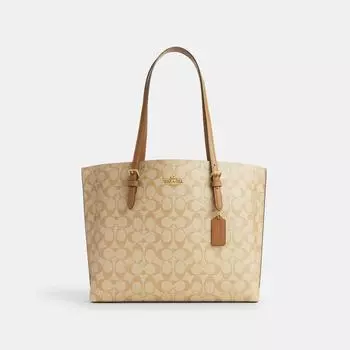 Сумка-тоут Coach Mollie из канвы Signature золотистого цвета хаки с седлом