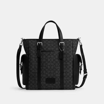 Сумка-тоут Coach Sprint из фирменного жаккарда серебристо-серого цвета